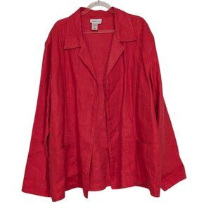 Coldwater Creek 100% Linen Open Jacket Womens Size XL Red Casual Notch Collar